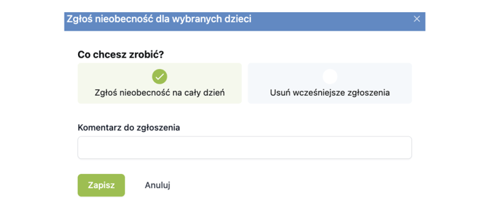 Jak dodać zgłoszenie nieobecności dziecka z poziomu placówki2